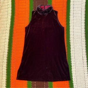 90s FUR-TRIMMED BROWN VELOUR MINI DRESS + PANTS SET